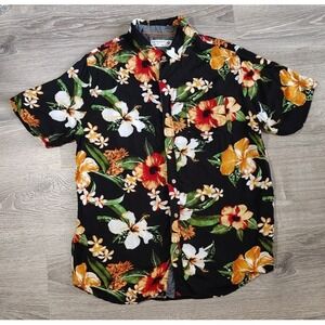 Retro Fit Shirt Men's Size Medium Multicolor Button Hawaiian Tropical Floral ***